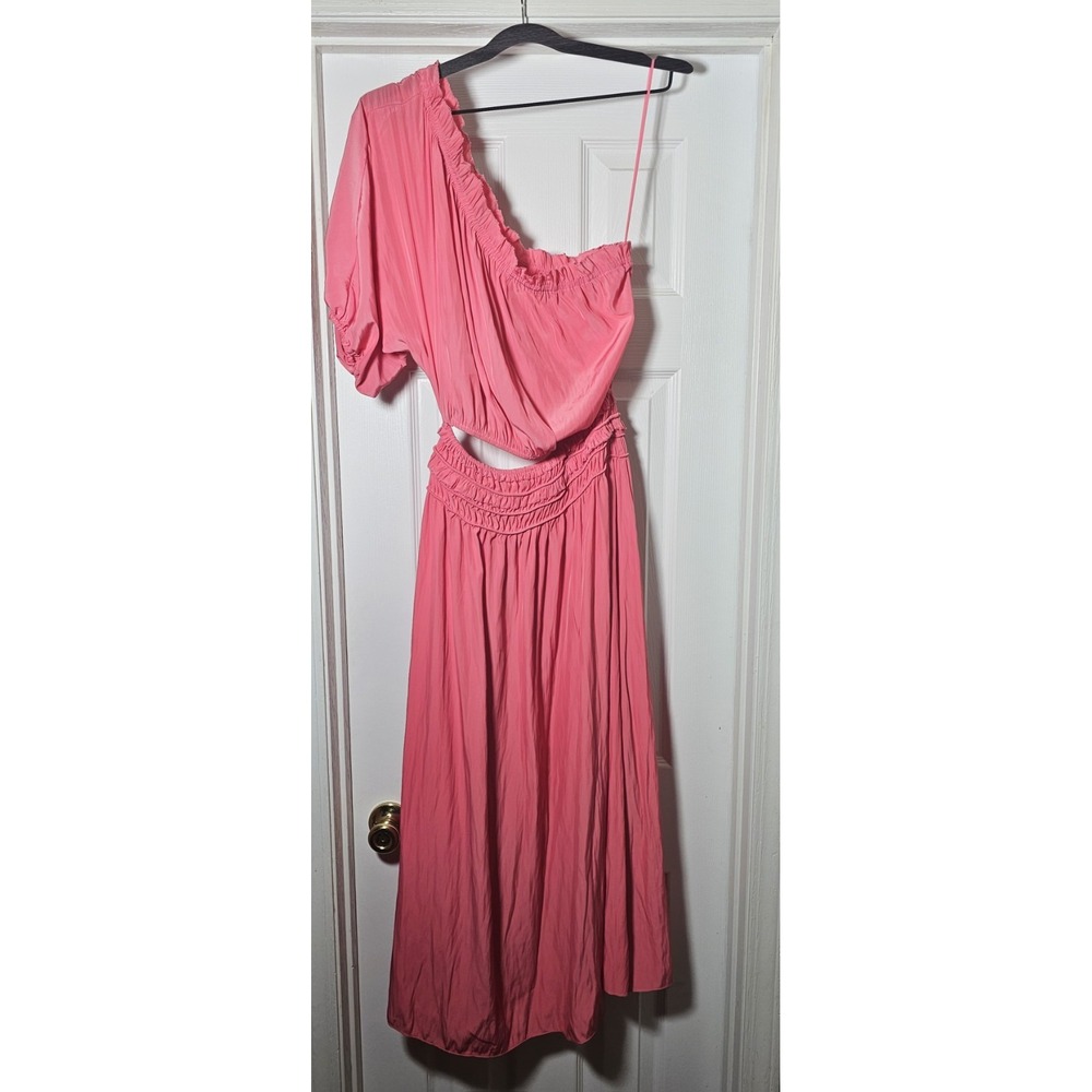Ramy Brook DINA One Shoulder Cut Out Dress Punch Size Large Pink